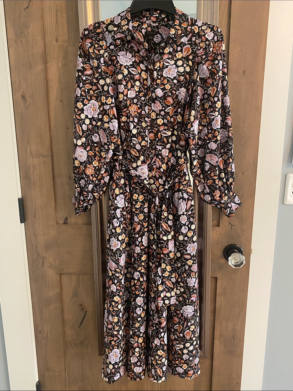 Ann Taylor Black Floral Midi Dress with Pink and Orange Blooms